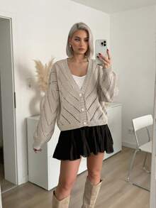 Women Autumn Casual Vintage Hollow Knitted Cardigan Top Back To SchoolSweater, With A Simple And Casual Style Suitable For Vacation And Date Wear. - Camel - View 1