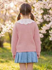 Tween Girl Colorblock Casual Versatile Daily Wear Cardigan - Pink - View 5