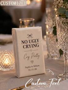 Customized Wedding Guest Napkin Gift, Elegant Ivory Satin Pocket Napkin With Groom And Bride Names And Wedding Date, Humorous "Don't Cry Ugly" Quote Wedding Tear Napkin, Suitable For Reception Table Decor And Bridesmaid Gifts - Multicolor - View 5