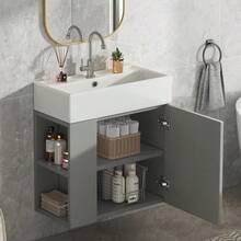 Bathroom Furniture Washbasin With Vanity Unit 55 Cm, Vanity Unit, Wall-Mounted Vanity Unit, Small Guest Bathroom Furniture - Grey - View 7