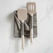 2pcs Silicone Spatula Set, Solid And Hollow Spatula, Suitable For Non-Stick Cookware, Heat-Resistant Cooking Utensils, Can Cook Fish, Eggs, Steak (Khaki) - Khaki - View 1