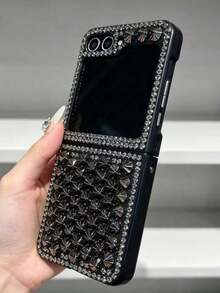 1pc Punk Style Rivet Rhinestone Phone Case Compatible With Samsung Z Flip8 Z Flip6 Flip5 Flip4 3 Fashionable Folding Phone Protective Cover - Black - View 1