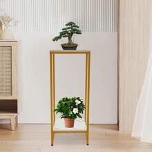 2-stöckiger Blumentopfständer, goldener Metallblumenständer, Balkondekoration, 30 x 75 cm - wie abgebildet - Übersicht 3