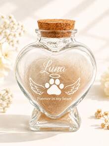 Custom 1pc Pet Memorial Keepsake Jar, Personalized Dog/Cat Fur And Ashes Memorial Urn, Heart-Shaped Glass Memorial Bottle, Pet Loss Sympathy Gift - Multicolor - View 3