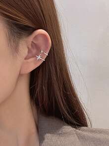 1pc Asymmetric Octagonal Ear Clip Earrings For Women, Fashion Unique Personalized Delicate Earring Suitable For Daily Wear, Gatherings & Parties - Silver - View 6
