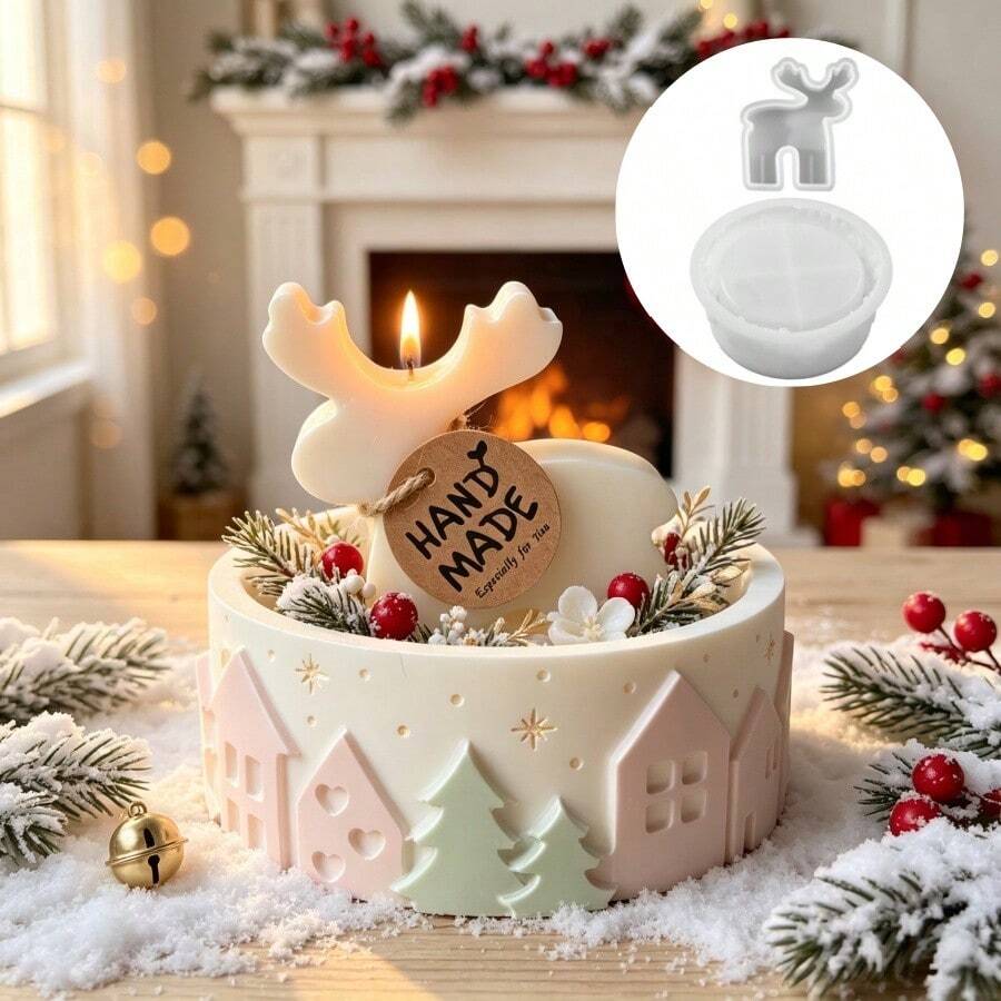 SILIKE LUFEI 2pcs Christmas Tree & Deer Relief Storage Box & Ornament Silicone Mold Set, Suitable For Resin, Plaster, Candle, Aromatherapy Products, Home Decor Display - Silicone Mold - View 1