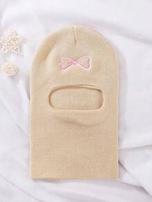 1pc Sweet Bow Embroidered Baby Knitted Balaclava, Elastic Ribbed One-Piece Head & Neck Cover, Suitable For Little Girls' Daily Casual Wear - 1PC - View 2