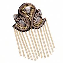 1pc Luxury Rhinestone Beaded Metal Tassel Shoulder Epaulette Applique - Gold - View 2