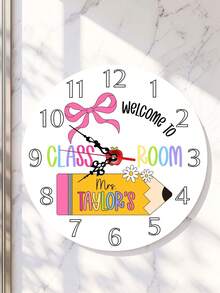 Personalized Custom Name Wooden Wall Hanging Clock, Silent Non‑Ticking Round Timepiece, Thoughtful Customized Teacher Appreciation Present, Boho Rainbow Home Interior Wall Decoration Accessory - Multicolor - View 11