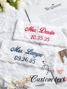 Brand New Custom-Designed Colorful Lace Garter Belt Set, Personalized/Signatureable. Sexy Bridal Wedding Accessory ,Valentine'S Day. - Multicolor - View 4