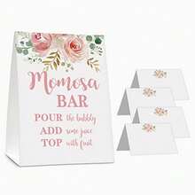 Momosa Bar Supplies Kit - Floral Momosa Bar Sign - Blush Pink Table Place Cards - Bridal Shower, Graduation Party, Bubbly Bar, Mimosa Bar, Birthday Brunch, Engagement Party Decor 01 - Pink - View 7