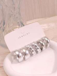 3/9 Pairs Silver Stud Earrings Set, Twisted Rope, Petal Shape, C-Hoop, Round Smooth C-Hoop Silver Earrings, Suitable For Daily Wear, Travel, Vacation Or Gift For Friends And Family - Silver - View 3
