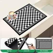 1pc Black & White Plaid Tile Print Diatomaceous Earth Kitchen Drain Mat, Absorbent Quick-Dry Non-Slip Coffee Machine Mat, Suitable For Kitchen Countertop And Coffee Area Decoration - Multicolor - View 6