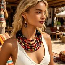 European American African Cross-Border Bohemian Exaggerated Multi-Layer Colorful Wrapped Necklace - Royal Blue - View 1