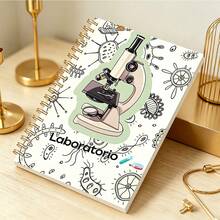 DANPERJI ﻿ 1pc A5 Spiral Notebook, Cartoon Microscope Microbe Laboratorio Cover Journal, Back To School Stationery, Student Biology Lab Class Note Diary, Science Study Planner, Cute STEM Educational Writing Notepad Gift - Biology 1 - View 3