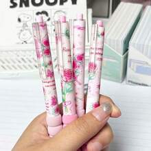 Soft Pink Vintage Rose & Butterfly Print Retractable Gel Pen Gift Set, 0.5mm Quick-Dry Smudge-Proof Black Ink, Smooth Writing Pen For Study, Journaling And Note-Taking, Romantic Back-To-School Creative Gift - Black 1pc - View 2