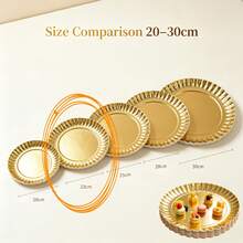 10pcs Gold Foil Food Serving Trays, Sturdy Cardboard Serving Platters, Round Scalloped Edge Paper Plates, For Party Cake Dessert Catering Appetizer Display Wedding Birthday Baby Shower Party Tableware Snack Display - Gold - View 15