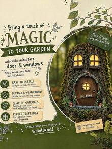1pc Vintage Imitation Wood Fairy House Door & Window Resin Ornament, Mini Decor With Green Vines & Flowers, Accessory For Tree Trunk, Succulent Bonsai, Moss Micro Landscape, Balcony Yard DIY Landscaping, Terrarium & Miniature Fairy Garden Decor - Vine Pattern Door and Window - View 5