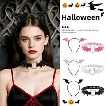 1 Set Halloween Bat Wings Headband Rose Mesh Choker Necklace Costume Accessory Set, Halloween Festival New Costume Props - A - View 1