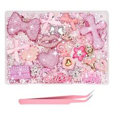 1 Box Powder Beige Resin Flat Back Beads Set, Shiny Rhinestone Lip Shape Cross Pearl Flower Handmade DIY Set, Includes Tweezers And Storage Box, For Phone Decoration - Multicolor - View 10