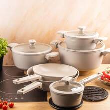 12-Piece Cookware Set With Wok Pan, Cast Aluminum, Non-Stick Coating, Beige, KB-7969 - View 5