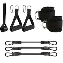Fitness Cable Machine Attachments Kit, Tricep Rope, Exercise Handles, Ankle Cuffs, Door Anchor, Carabiner Clips For Gym Training - A - View 2