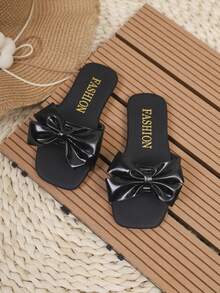 Girls' Fashion Flat Bow Slide Sandals - Black - View 16