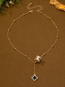 1pc Fashion Elegant Handmade Rhinestone Four-Leaf Clover Pendant Necklace For Women - Gold - View 5