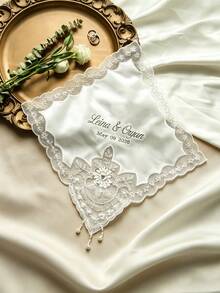 Personalized Embroidered Bridal Handkerchief, Customizable Name And Wedding Date, Elegant Lace Wedding Handkerchief, Suitable For Bride, Wedding Keepsake Gift Box, Bridal Luxury Gift, Gift Box Packaging, Suitable For Special Occasions - Multicolor - View 7