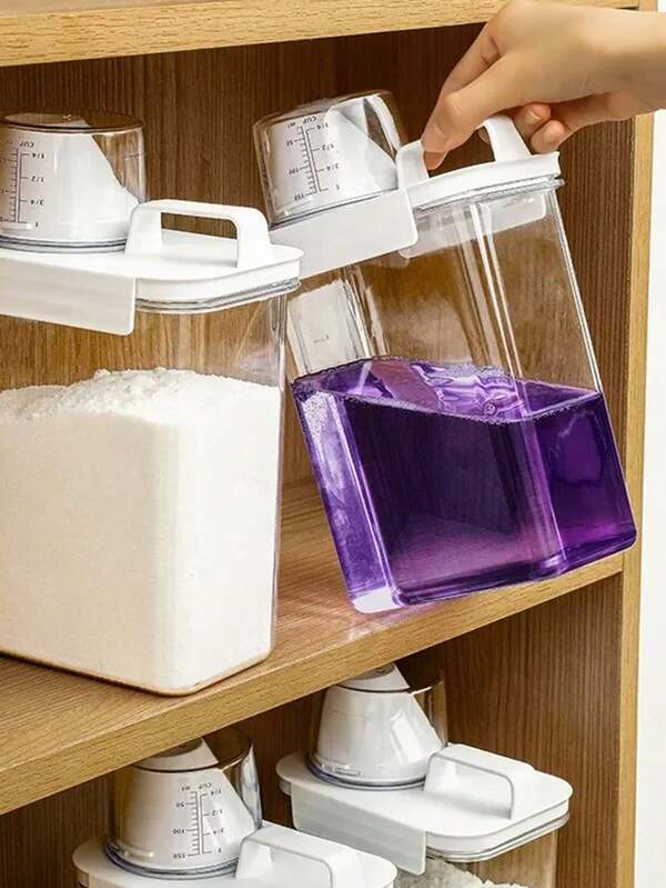 1 Adet Ölçü Kabıyla Mühürlü Çamaşır Deterjanı Kabı - 1100ml/1800ml/2300ml, Çok Amaçlı Plastik Kavanoz, Çamaşır Sıvısı ve Toz Deterjan Saklama İçin Büyük Kapasiteli Sızdırmaz Plastik Kova Konteyner