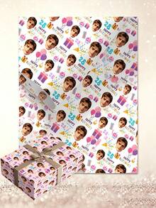 Custom Birthday Party Gift Wrapping Paper - Upload Photo Personalized Age, Includes Gift Box, Confetti, Cupcake Pattern Wrapping Paper, Suitable For 18th, 21st, 30th, 40th, 50th, 60th Birthday Party Decoration, Holiday Gift Wrapping Paper - Multicolor - View 5