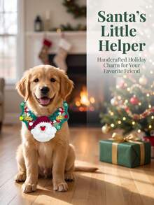 Set di 3 pezzi di costumi natalizi per animali domestici, 2 stili con collare a fiocco con campanello, bavaglino di Babbo Natale lavorato a maglia a mano, accessori fotografici per gatti e cani di piccola taglia - Multicolore - Visualizzare 5