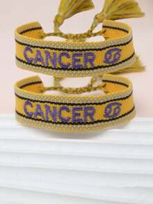1pc Fashionable Zodiac Handmade Woven Tassel Bracelet With Embroidered Letter For Men And Women - Multicolor - View 24