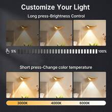 Dimmable Magnetic LED Night Light, Wireless Sensor Night Light, Cute Gold-Plated Bird-Shaped LED Light, 3 Color Temperatures, 1200mAh Rechargeable Smart Night Light, Suitable For Bedroom, Hallway, Home, Corridor, Kitchen, Cabinet Decoration - Multicolor - View 7