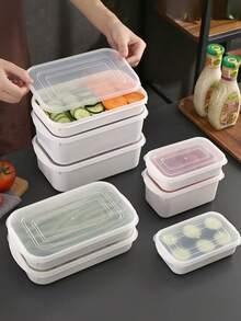 3/4/5/6/8pcs Airtight Food Storage Box, Meal Prep Containers - Reusable Lunch Box For Fridge, Home, Kitchen, School, Work And Travel. Food Container, Snack Container, Adult Portion Control Lunch Box, Lunch Bento Box, Fruit Serving Tray. - White - View 7