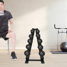 Soporte para mancuernas en forma de A de 5 niveles, acero recubierto negro, capacidad máx. 100 kg, independiente para 5 pares de mancuernas, gimnasio en casa - Negro - Ver 9