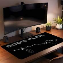 1pc Extra Large Black Background Text Prayer Beads Cross Pattern Mouse Pad, With Non-Slip Rubber Base And Stitched Soft Fabric Keyboard Mat. Minimalist Cool Black And White English Vintage Graphic Aesthetic With Non-Slip Rubber Base And Stitched Soft Fabric Keyboard Mat, Suitable For Gaming, Home Office And Study Scenarios. - View 5
