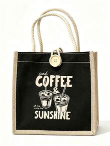 "COFFEE" Pattern Tote Bag - Coffee Canvas Shoulder Bag, Fun Coffee Pattern Tote Bag - Reusable Tote Bag, Suitable For Shopping, Beach, Work And Other Occasions, Perfect Gift For Women, Ideal For Daily Use, Shopping, Travel Accessories, Multi-Functional Tote Bag, Suitable For Events, Parties, Daily Life, Back To School Season - Multicolor - View 13