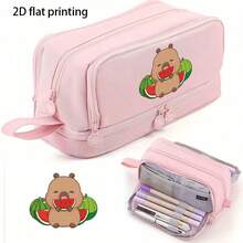 Capybara-Themed Pencil Case Featuring A Cartoon Print, Designed With A Spacious Double Zipper For Organizing Stationery, Back To , First Day Of School - Multicolor - View 7