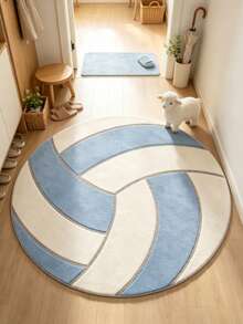 1pc Blue And White Round Volleyball Decorative Rug, Bedroom Decor, Small Rug, Carpet, Home Decor, Living Room Rug, Living Room Small Rug, Bedroom Rug, Living Room Home Decor, Outdoor Rug, Washable Rug - Multicolor 9 - View 3