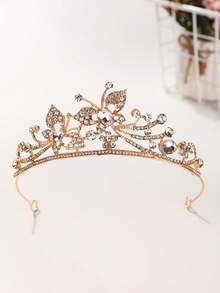 1pc European & American Bridal Fashion Exquisite Moon Rhinestone Crown, Suitable For Women's Wedding Party Hair Accessory, Princess Birthday Party, Halloween Cosplay Hair Accessory, Performance Costume Accessory Crown - Gold - View 8