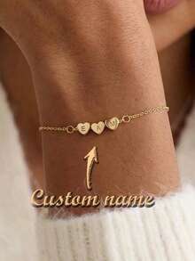 Heart Initial Bracelet, Silver Heart Pendant Bracelet, Minimalist 3D Heart Bracelet, Customized Initial Bracelet, Engraved Letter Bracelet Gift For Mom - Multicolor - View 1