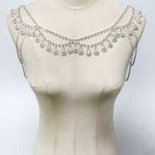 1PC Shiny Elegant Rhinestone Shoulder Chain, Bridal Wedding Banquet Party Glamorous Body Chain, Women's Fashion Jewelry Accessory - Silver - View 3