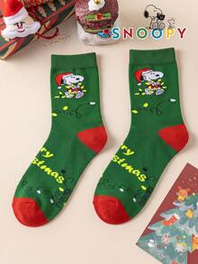 1/3 Pairs Snoopy Socks Men's Autumn/Winter Green Christmas Mid-Calf Sports Socks, Cute Cartoon Pattern Unique Snoopy Halloween Socks - Multicolor - View 5