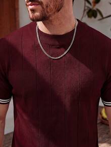 ALTZTAR Men's Solid Color Contrast Vertical Striped Crew Neck Knitted Short Sleeve Casual Versatile Top - Multicolor - View 11
