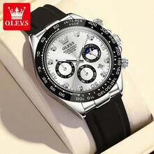 OLEVS 2875 Original Luxury Brand Men's Quartz Watch, Silicone Strap, Chronograph Function, Automatic Date, Waterproof, Moon Phase, Men's Sports Watch - One Size - View 13