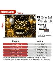 可客製化姓名黑色與金色亮片氣球生日快樂橫幅背景布，金色亮片緞帶禮物盒裝飾設計，適用於生日、單身女派對、成人禮、迪斯可派對及其他派對背景裝飾攝影道具乙烯基 - 黑金 - 查看 6