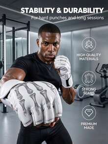 Ueasy 2pcs Adult Half-Finger MMA Boxing Training Gloves, Suitable For Sanda, Muay Thai, MMA And Other Sports. White, Black, Blue, Red - Perfect For MMA And Other Sports! - Multicolor - View 4