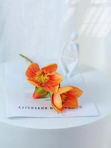 1 قطعة زهرة كابوك صناعية، زهرة صناعية فاخرة لغرفة المعيشة وطاولة الطعام والمنزل وديكور الزفاف والمناظر الطبيعية والتصوير الفوتوغرافي، زهرة صناعية راقية - لون برتقالي - مشاهدة 6