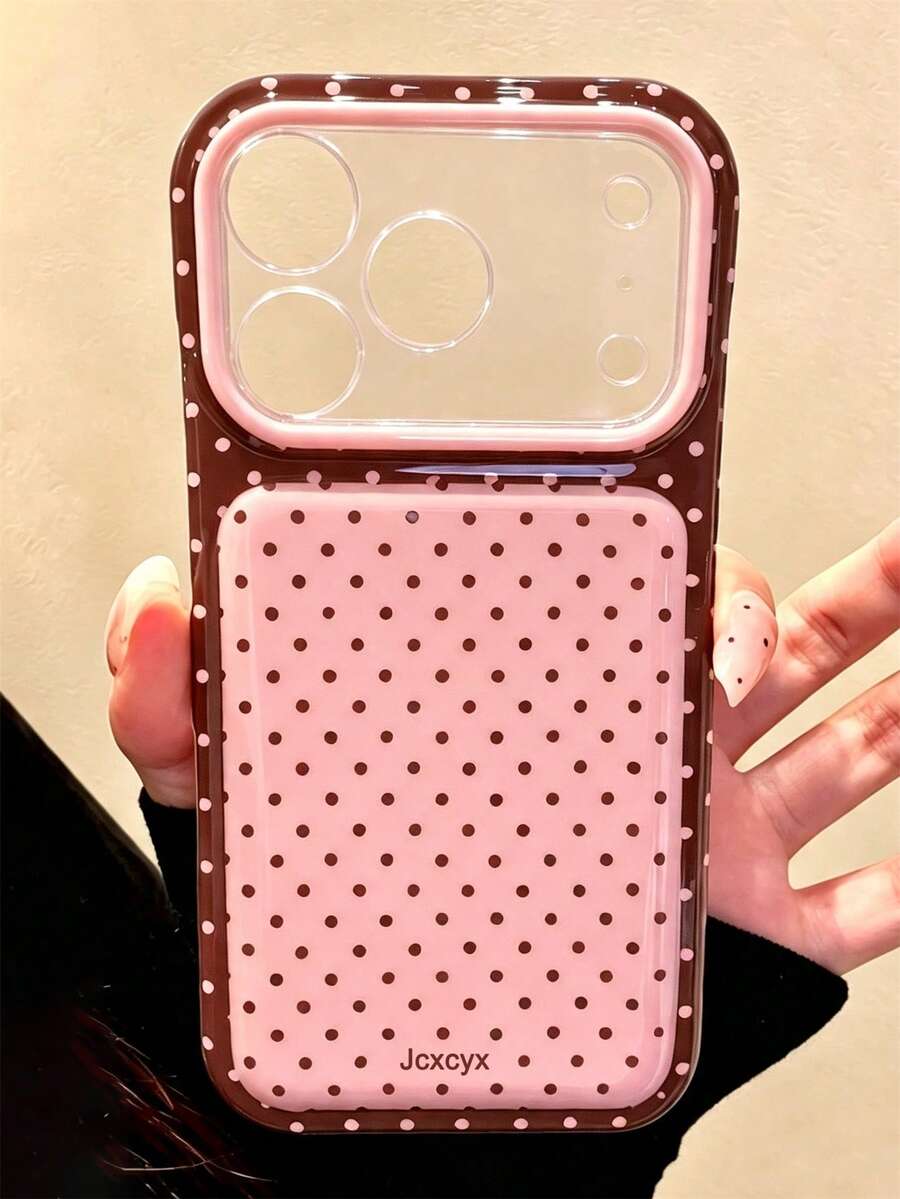 可愛時尚櫻桃紅與粉色對比色波點圖案防震手機殼,適用於 iPhone 17 Pro Max、16 Pro Max、17 Pro、15 Pro Max、14 Pro Max、14 Pro、14、13 Pro Max,簡約鏡頭保護防摔 TPU 軟背蓋 - 波點 - 查看 1